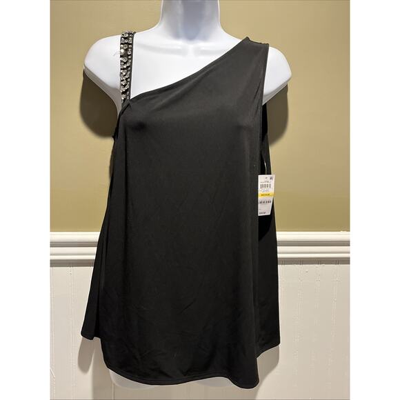 "INC INTERNATIONAL CONCEPTS" BLACK ONE SHOULDER SEQUINED STRAP TOP SIZE: M NWT - Picture 1 of 8